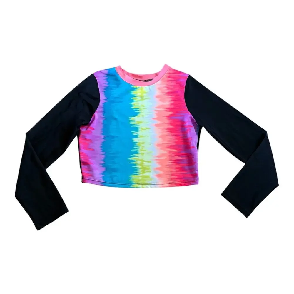 Girls L 10-12 Cat & Jack Rainbow Long Sleeve Sun Swim Shirt Top Coverup